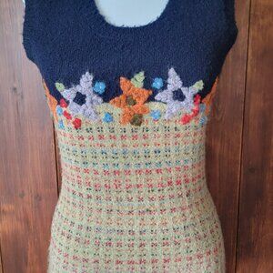 Vintage Arizona Jean Women S Fuzzy Floral Sweater Vest 90s Y2K Cottagecore Cozy